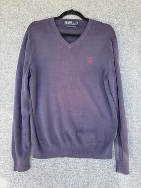 Polo Ralph Lauren Men's Blue V-Neck 100% Pima Cotton Sweater Size Medium